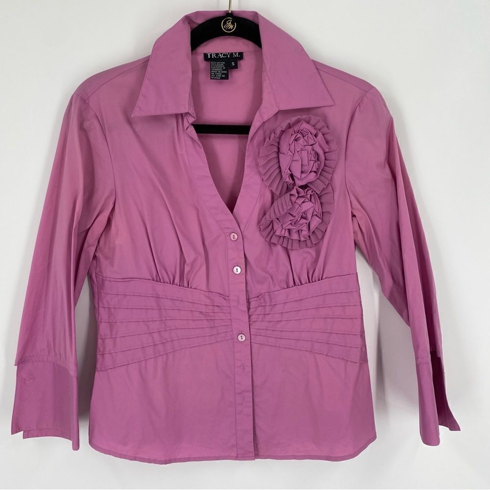 Tracy M. Women’s V Neck Button Front Pink Shirt Size S